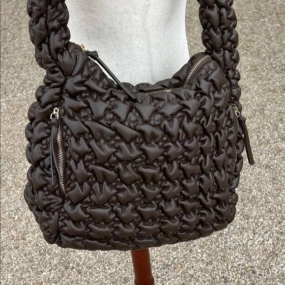 Sondra Roberts | Chocolate Brown Quilted Hobo Bag - Picture 10 of 15
